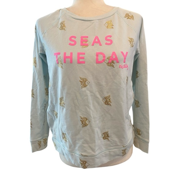 Lilly Pulitzer Seas The Day Resort Wear Fish Print Sweatshirt - Picture 1 of 7